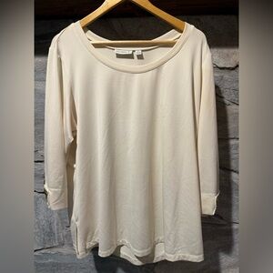 Susan Graver Women's Cream Top with Beautiful Accent Sleeves